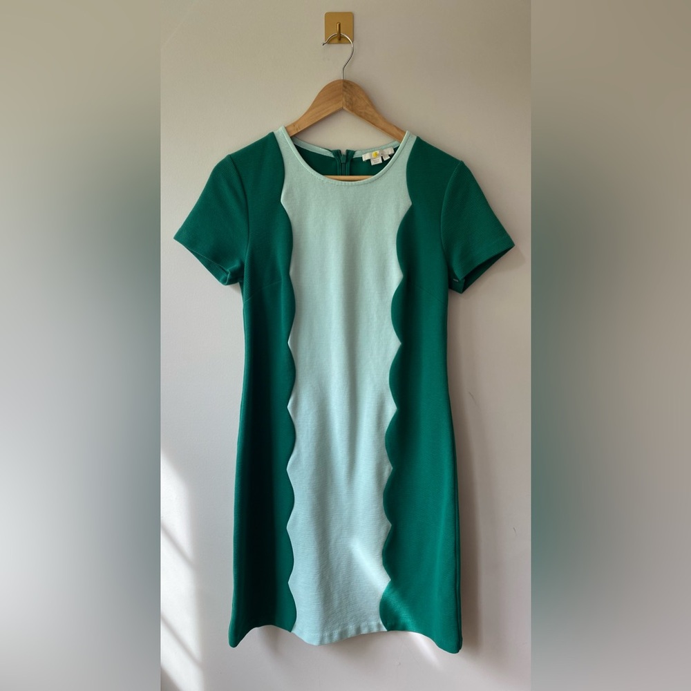 Boden Green and Light Blue Scalloped Sheath Dress - Picture 2 of 5